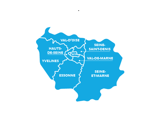 Carte détaillée de l'Île-de-France avec départements